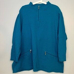 Bechamel Plus Size 2X Long Sleeve Pull Over Cotton Sweater High Neck Blue Zipper